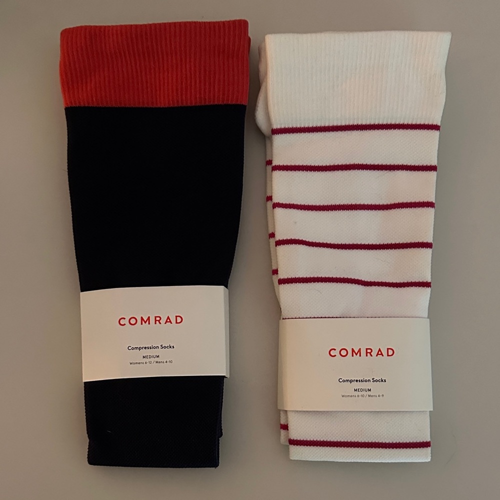Comrad Compression Socks - Black and White with Red Stripes